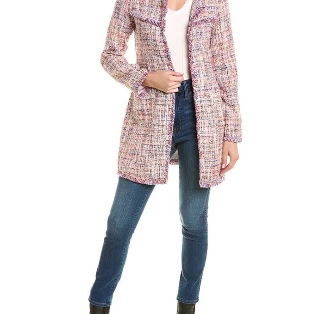 NWT- Laundry by Shelli Segal Boucle Fringe Jacket - Pink Tweed Coat - Medium